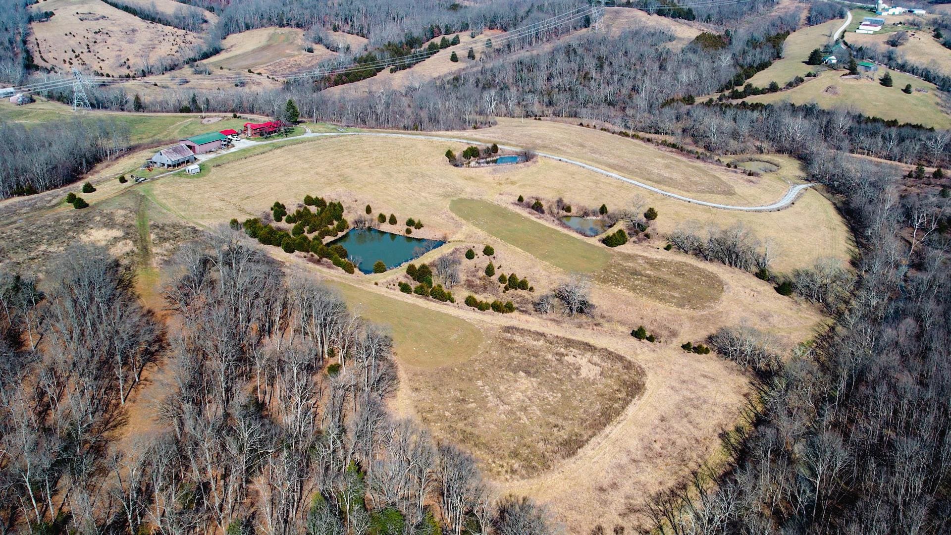 An aerial view of the diverse land types at Crosley Lane Farm.