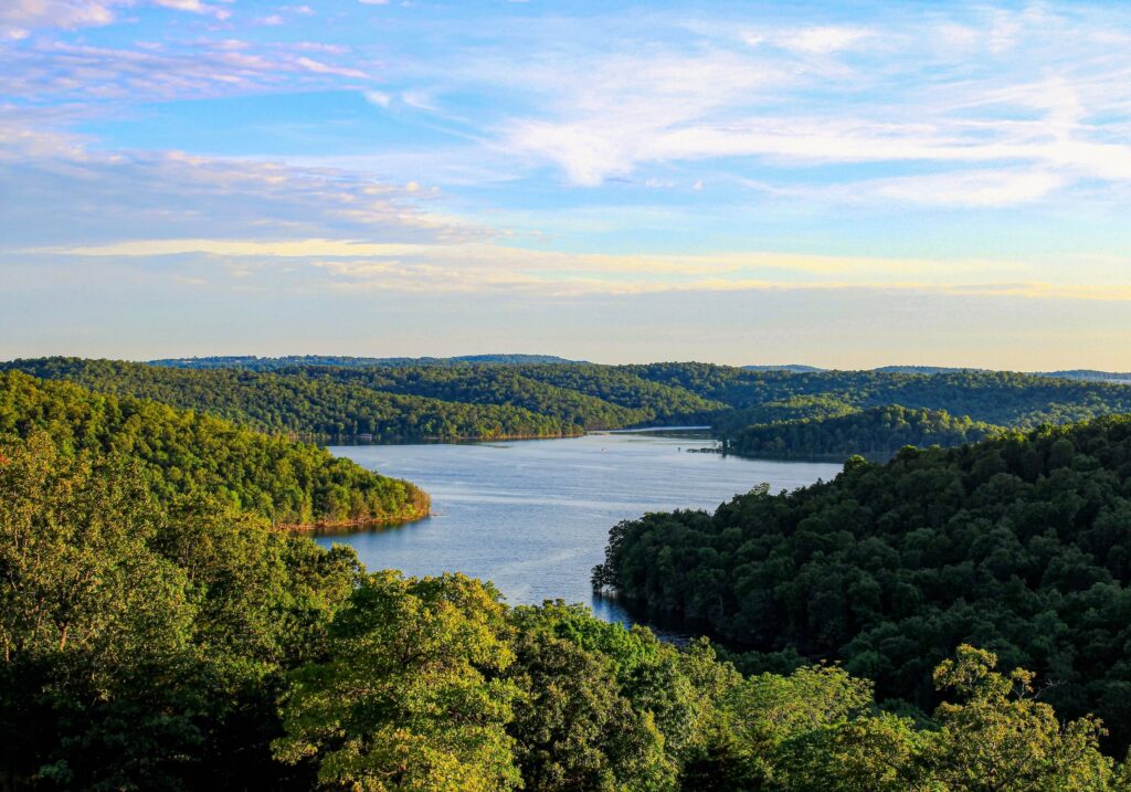 aerial view of lake waterfront land available for buying at auction