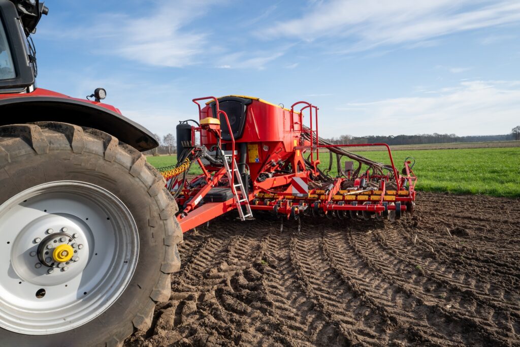 seeding drill equipment being used on a no till zero tillage farming property