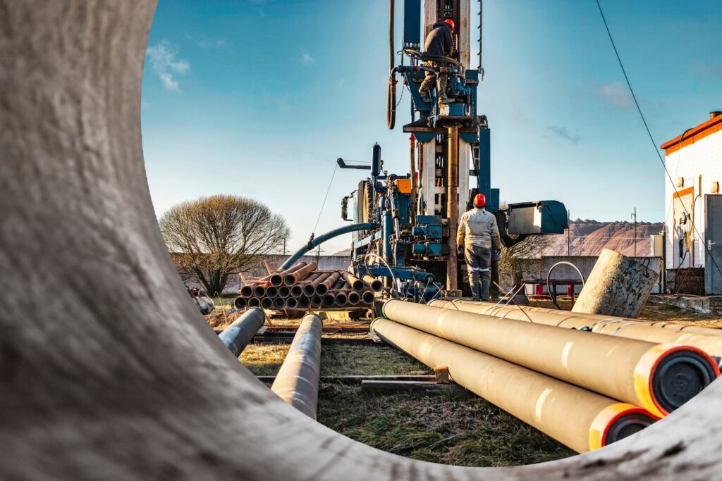 work area for a high cost water well drilling operation